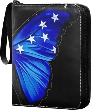 American Flag Butterfly Card Binder 4 Pocket Collectible Trading Card Albums with 50 Sleeves Double Side PU Waterproof 3 Ring for Sports & Game Cards