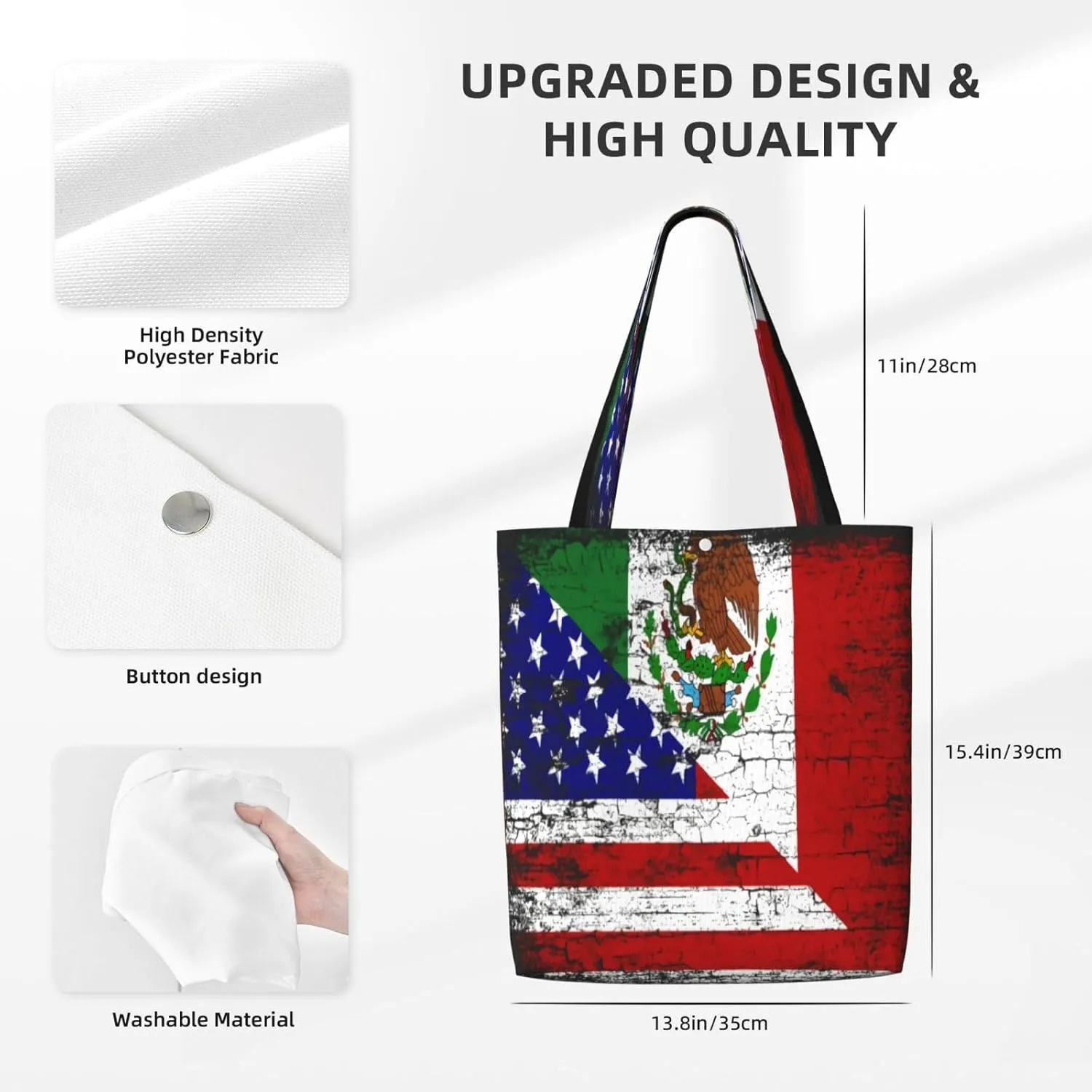 American Mexican Flag Canvas Totes Bag Shoulder Bags Shopping Crossbody Work Bag 13.8 X 15.4 inch