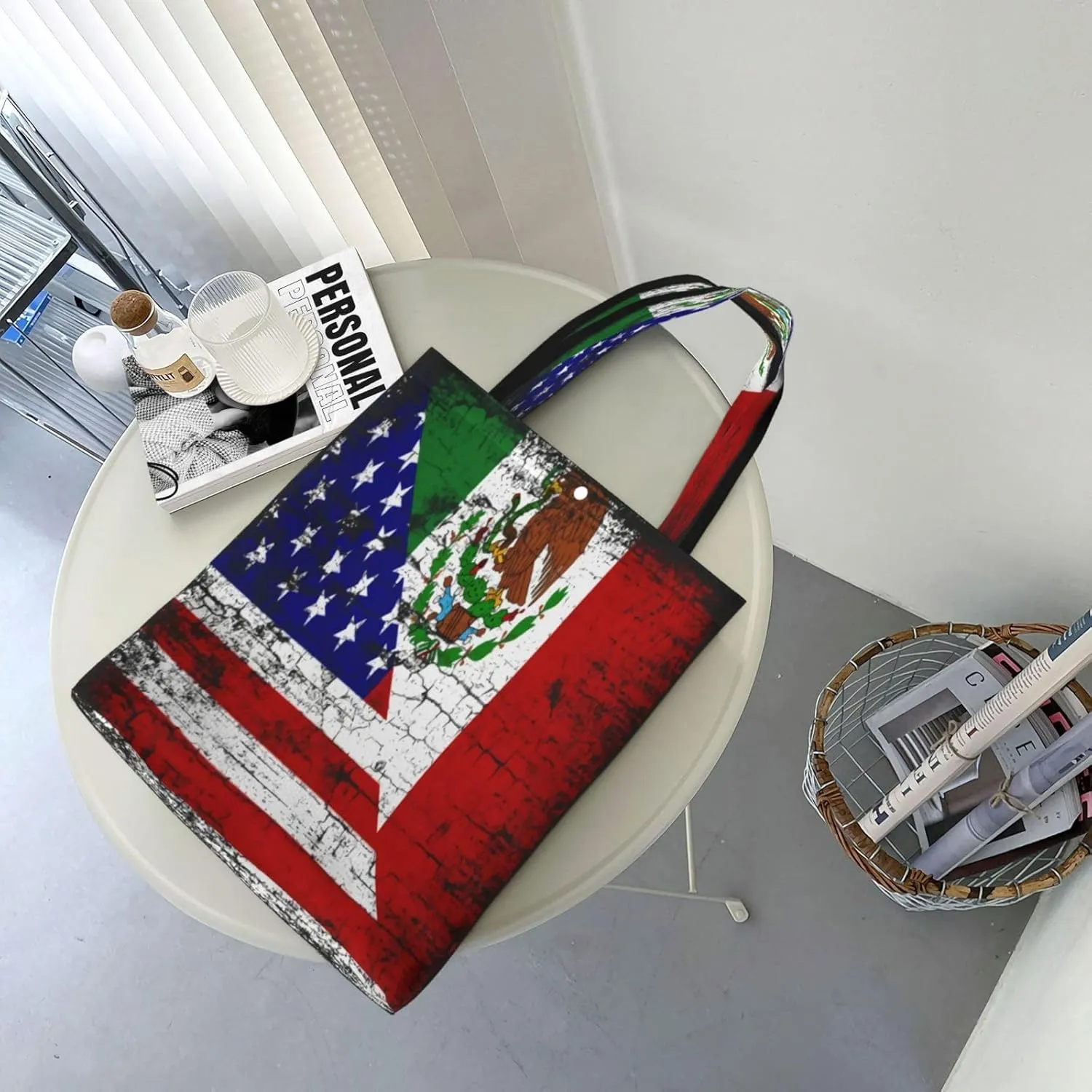 American Mexican Flag Canvas Totes Bag Shoulder Bags Shopping Crossbody Work Bag 13.8 X 15.4 inch