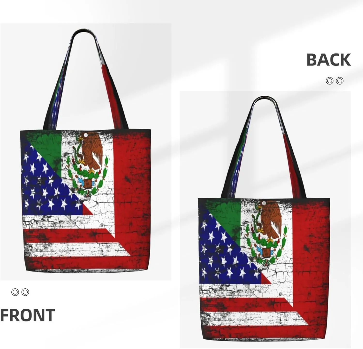 American Mexican Flag Canvas Totes Bag Shoulder Bags Shopping Crossbody Work Bag 13.8 X 15.4 inch