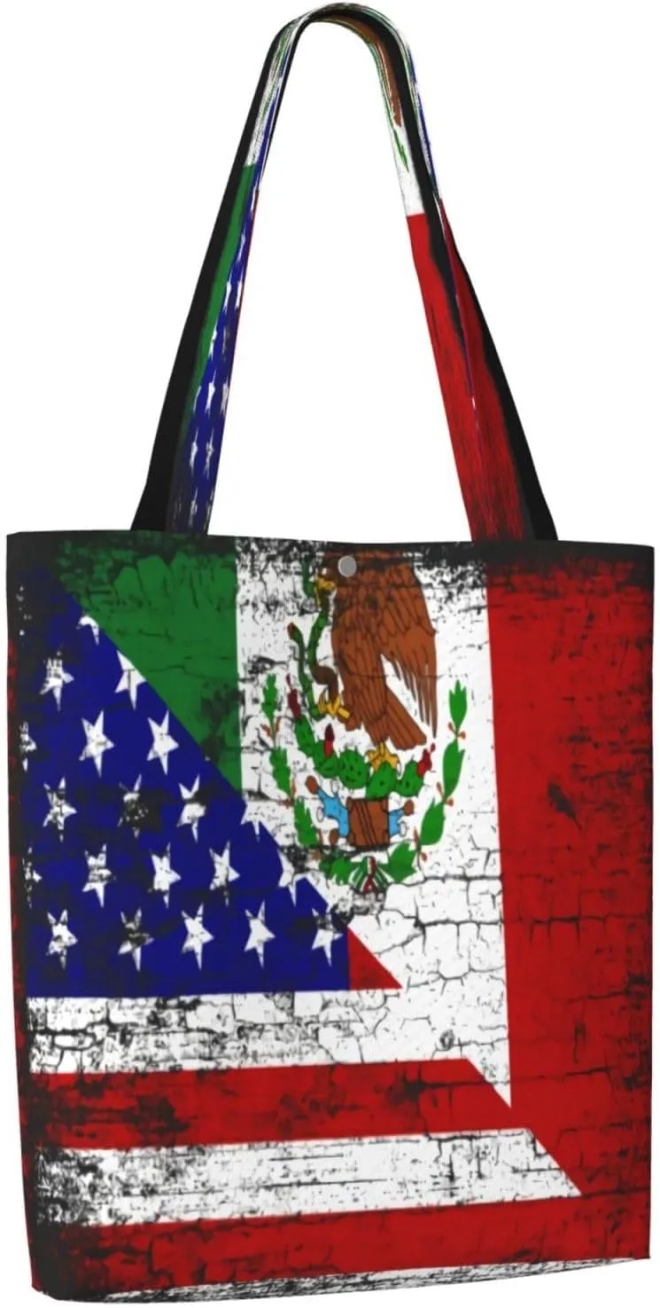 American Mexican Flag Canvas Totes Bag Shoulder Bags Shopping Crossbody Work Bag 13.8 X 15.4 inch