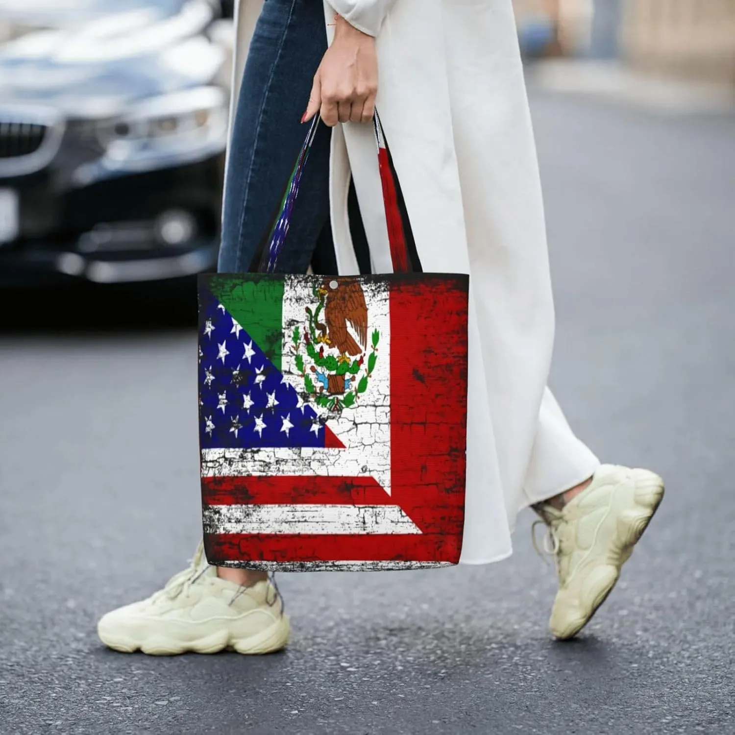 American Mexican Flag Canvas Totes Bag Shoulder Bags Shopping Crossbody Work Bag 13.8 X 15.4 inch