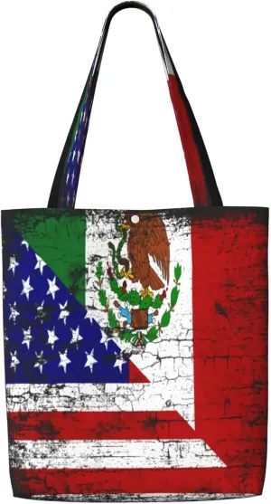 American Mexican Flag Canvas Totes Bag Shoulder Bags Shopping Crossbody Work Bag 13.8 X 15.4 inch
