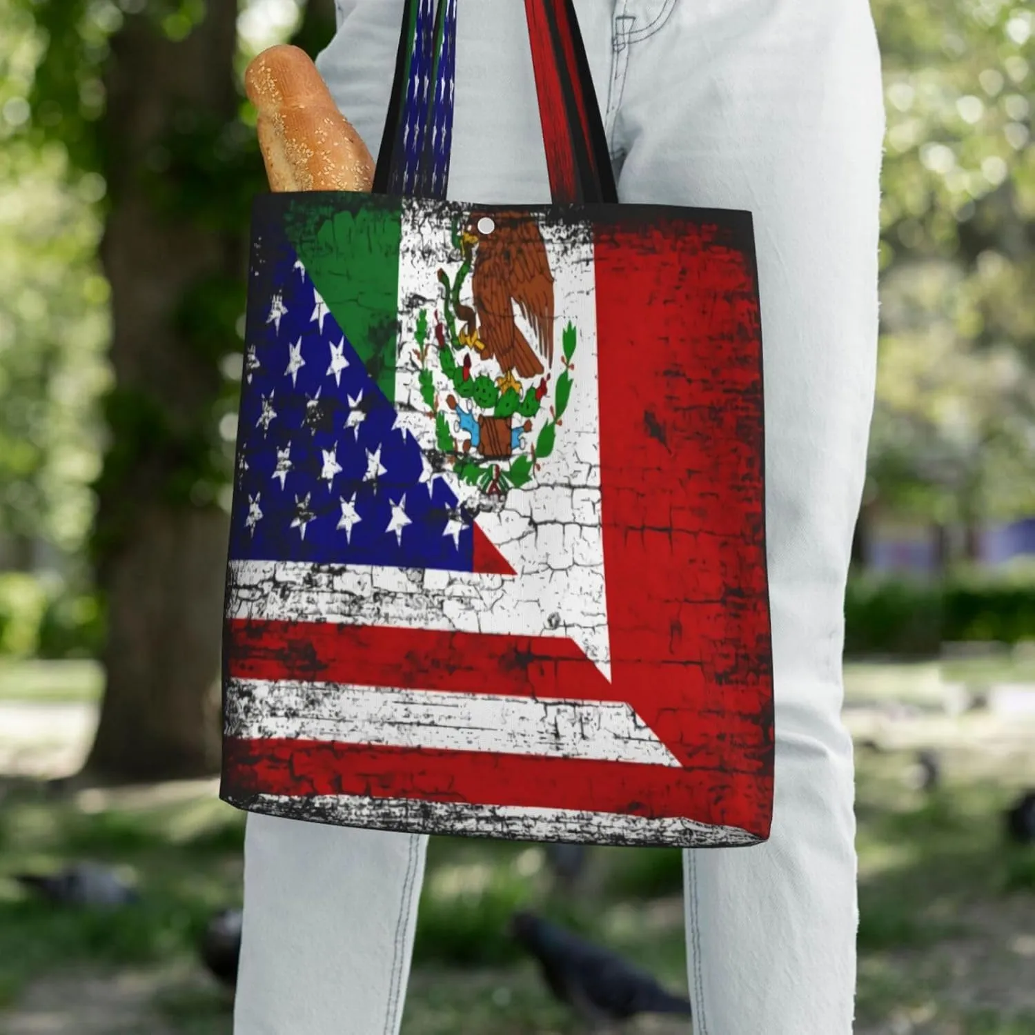 American Mexican Flag Canvas Totes Bag Shoulder Bags Shopping Crossbody Work Bag 13.8 X 15.4 inch
