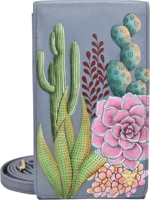Anuschka Hand-Painted Women’s Genuine Leather RFID Smartphone Crossbody - Flap with Snap Entry, RFID Card Holders, ID Window