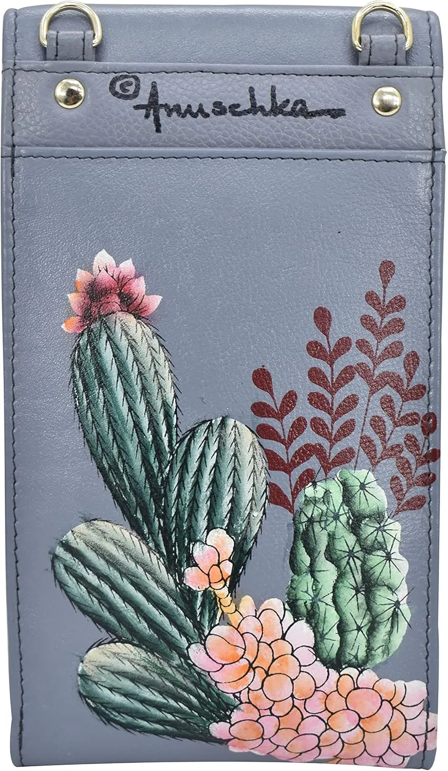 Anuschka Hand-Painted Women’s Genuine Leather RFID Smartphone Crossbody - Flap with Snap Entry, RFID Card Holders, ID Window