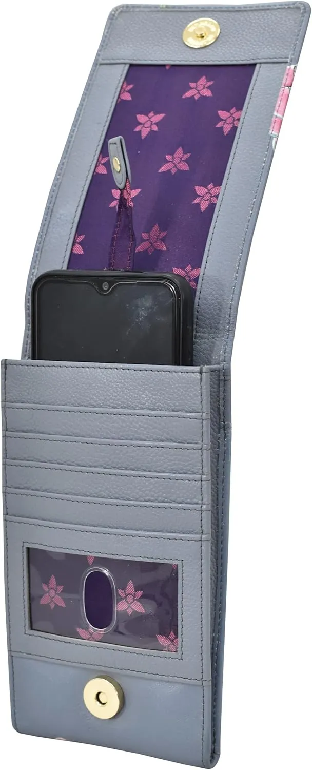 Anuschka Hand-Painted Women’s Genuine Leather RFID Smartphone Crossbody - Flap with Snap Entry, RFID Card Holders, ID Window