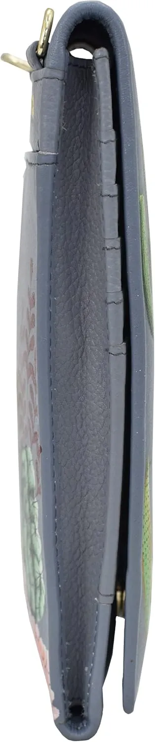 Anuschka Hand-Painted Women’s Genuine Leather RFID Smartphone Crossbody - Flap with Snap Entry, RFID Card Holders, ID Window