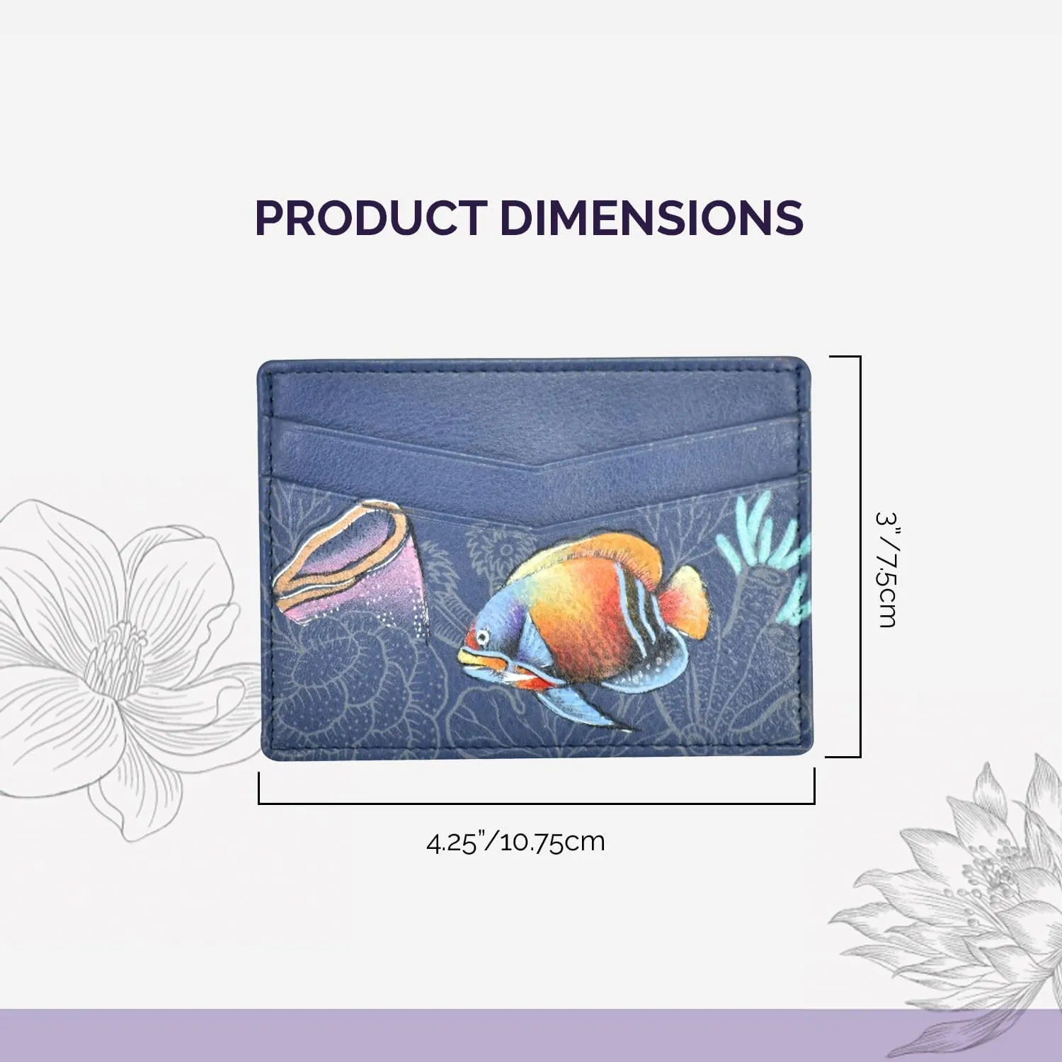 Anuschka Women’s Hand-painted Genuine Leather Credit Card Case - One Open Pocket, Four Card Holders - Mystical Reef