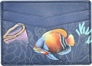 Anuschka Women’s Hand-painted Genuine Leather Credit Card Case - One Open Pocket, Four Card Holders - Mystical Reef