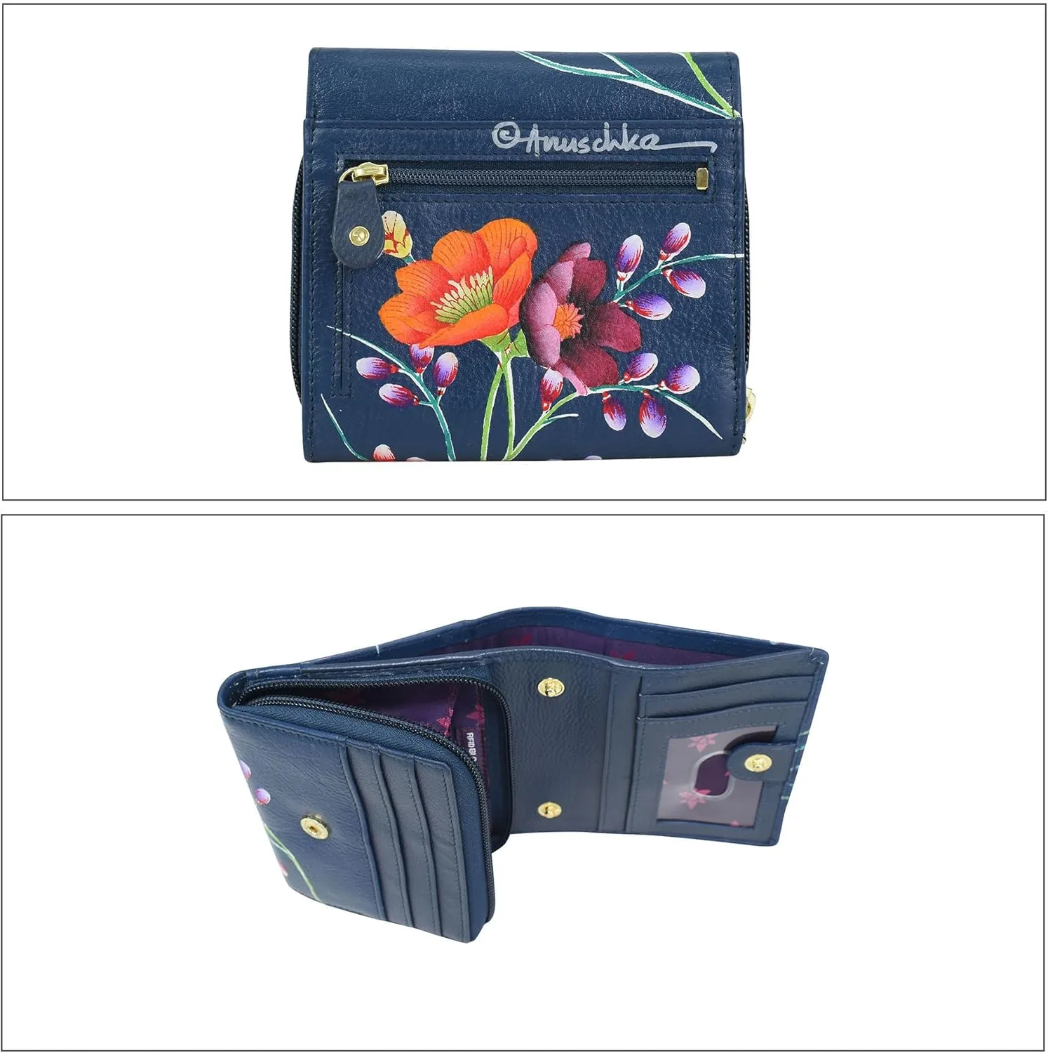 Anuschka Women's Original Hand-Painted Genuine Leather Two Fold Sling Organizer