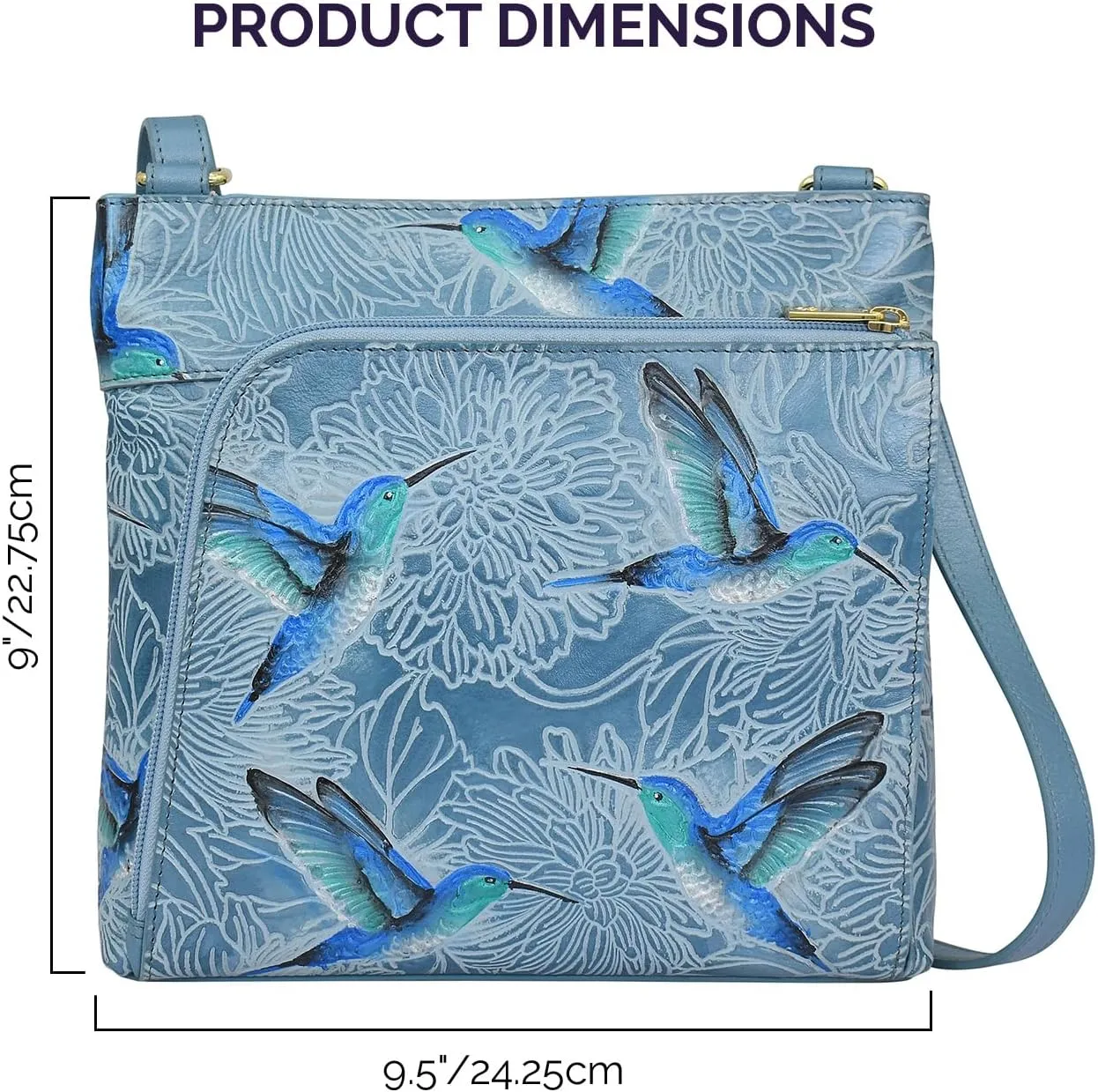 Anuschka Women's Original Hand-Painted Leather Crossbody with Front Zip Organizer & RFID Card Protection