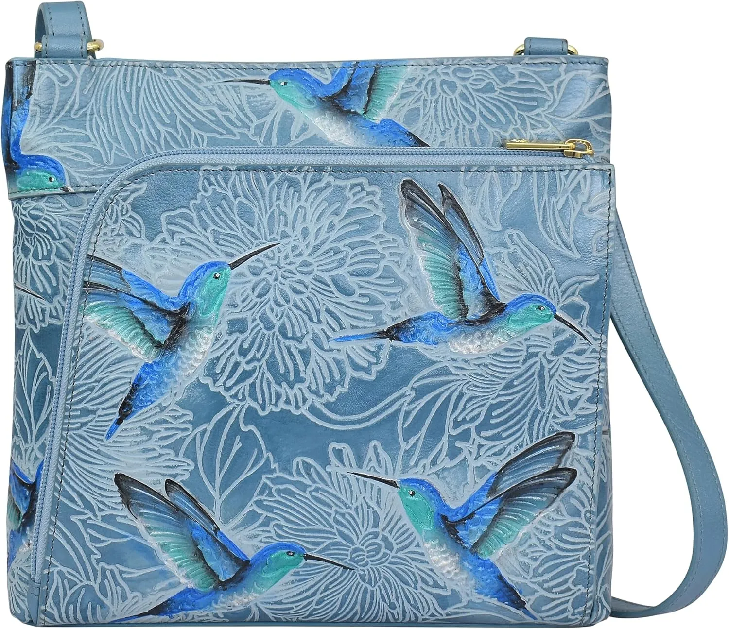 Anuschka Women's Original Hand-Painted Leather Crossbody with Front Zip Organizer & RFID Card Protection