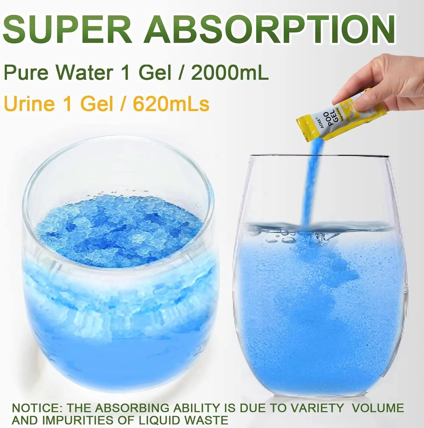AOKE Portable Toilet Powder, Lemon 100 Pack Poo Gel for Camping Eco Absorbent Gel Liquid Waste Gelling and Deodorizing Powder, Emergency Toilet Waste Treatment for Outdoor Camping Hiking