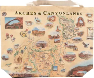 Arches & Canyonlands National Parks Map Canvas Tote Bag with Handles, Cloth Grocery Shopping Bag, Reusable & Eco-friendly Bag, 100% Cotton, Washable, 18 wide x 15 tall