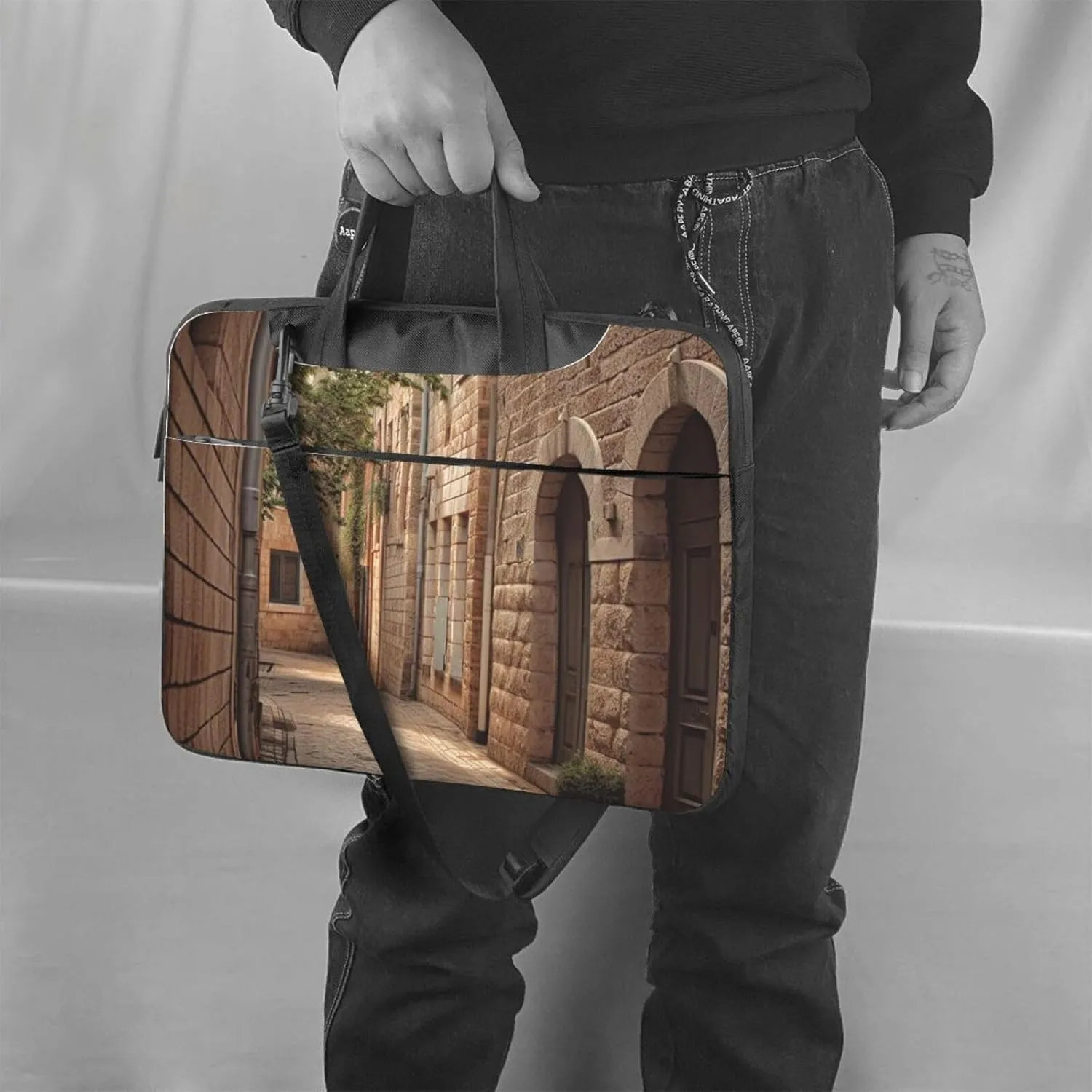 Architecture Streets Houses Print Laptop Shoulder Bag With Shoulder Strap Briefcase Slim Computer Bag For Women Men