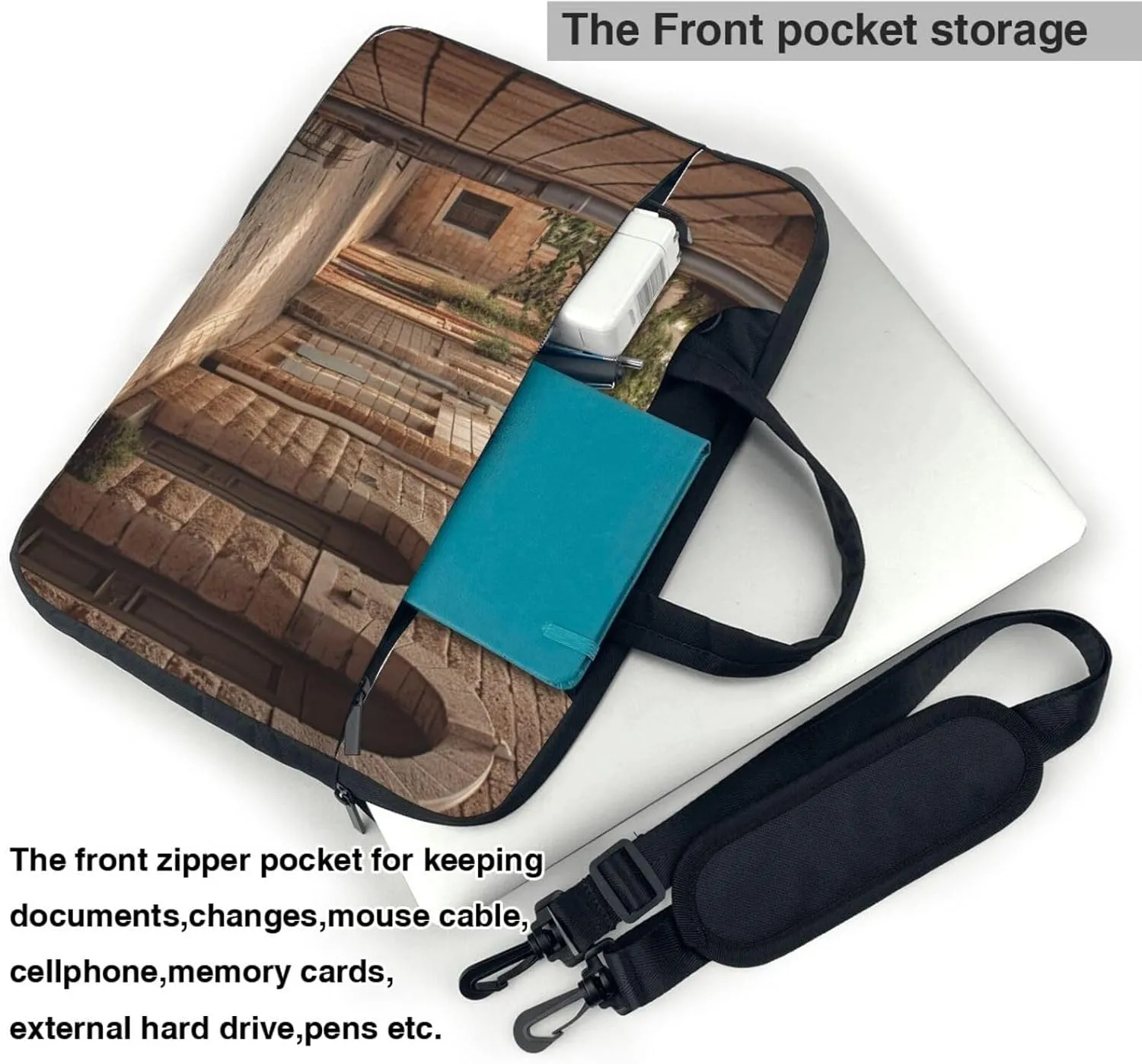 Architecture Streets Houses Print Laptop Shoulder Bag With Shoulder Strap Briefcase Slim Computer Bag For Women Men