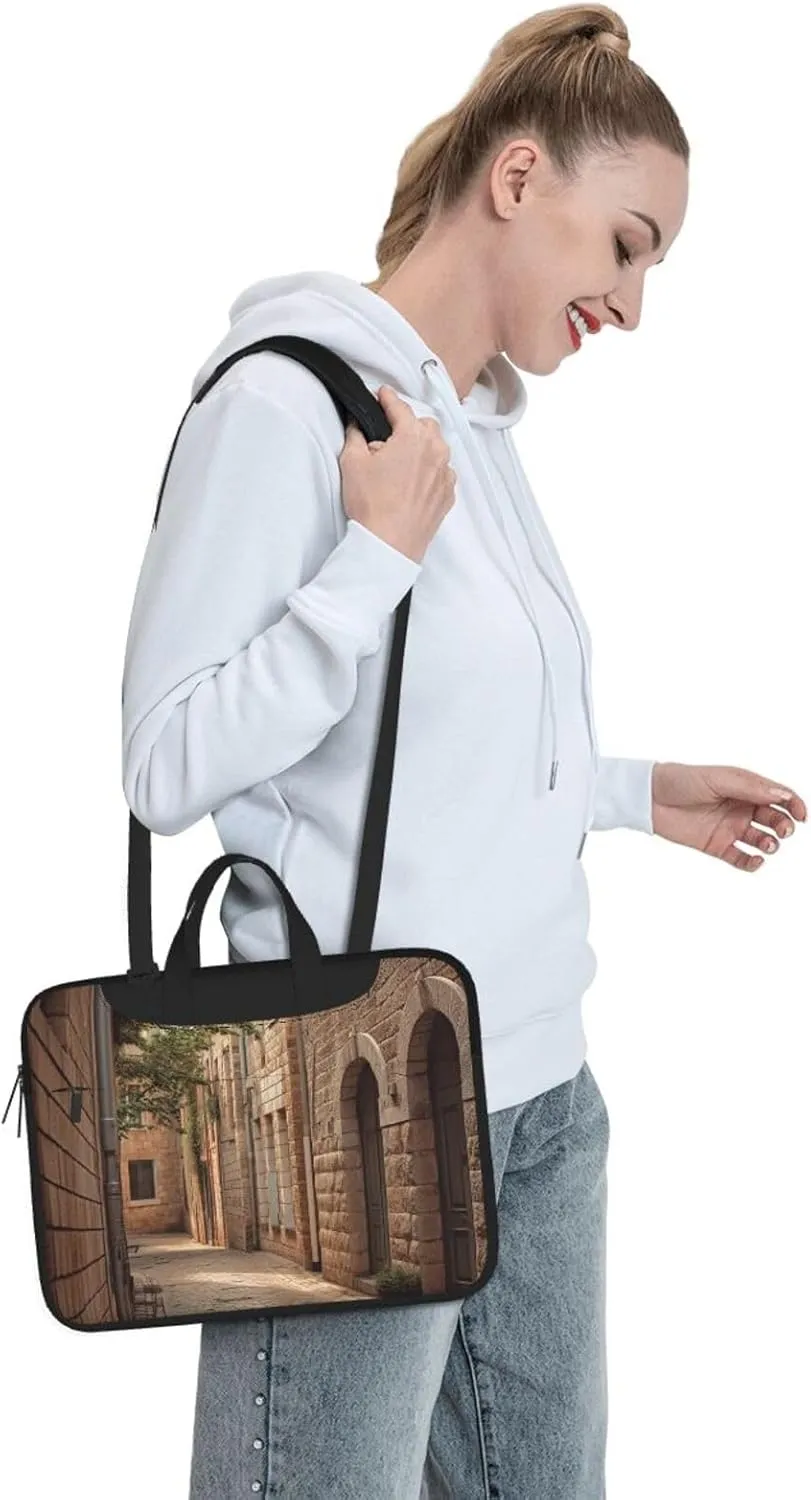 Architecture Streets Houses Print Laptop Shoulder Bag With Shoulder Strap Briefcase Slim Computer Bag For Women Men