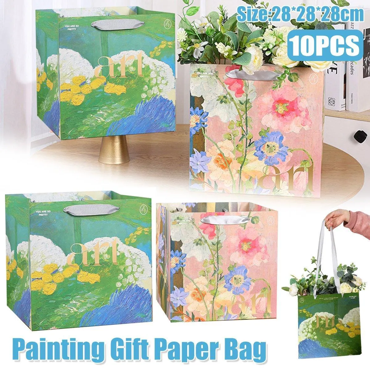 Artistic Present Paper Bags 2 Colors 10PCS