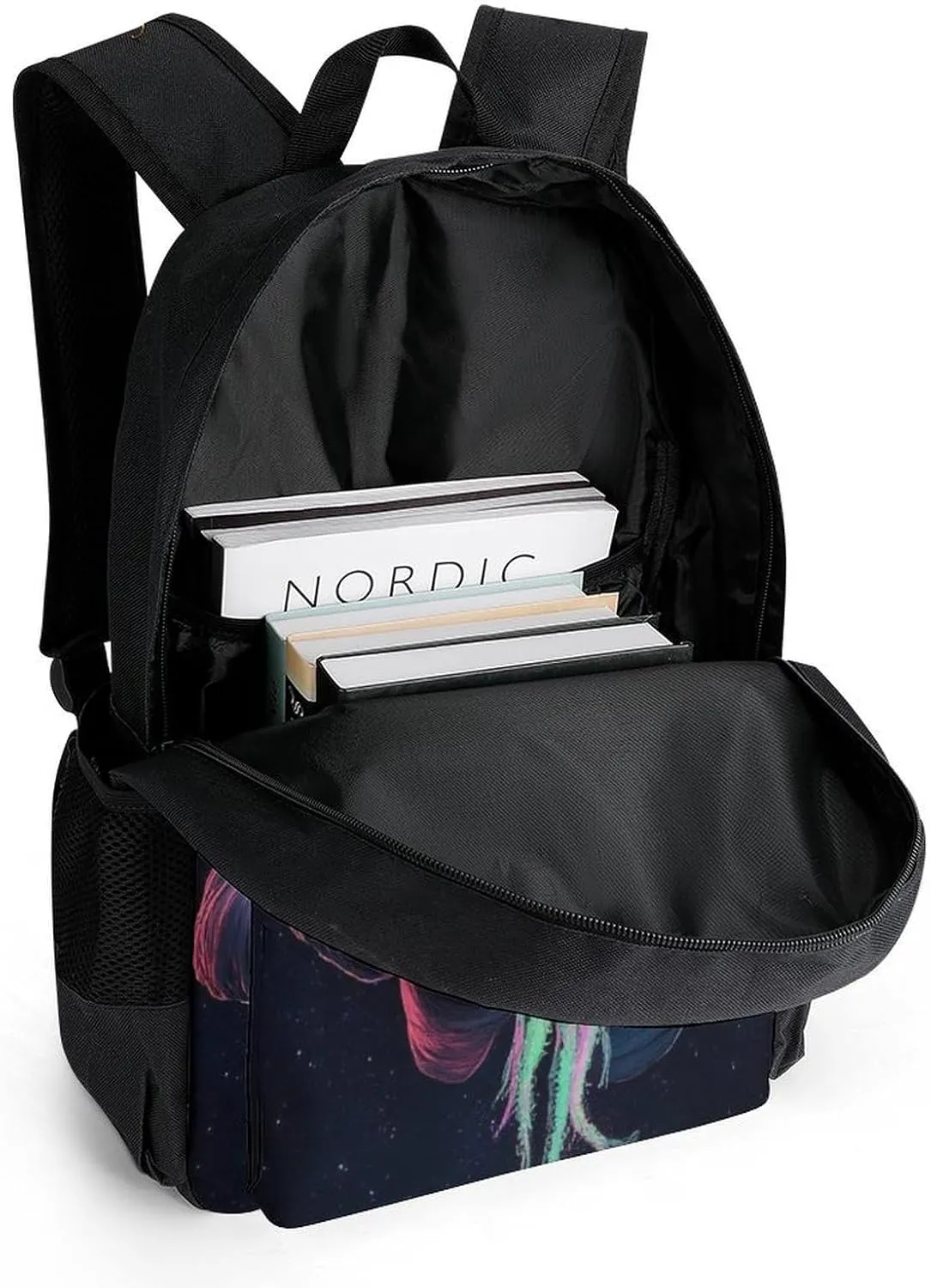 Astronaut Space Trippy Galaxy Planet Colorful Jellyfish Shoulder Book Bags Polyester Multipurpose Anti-Theft Carry On Bag Large Capacity Travel Hiking & Camping Rucksack