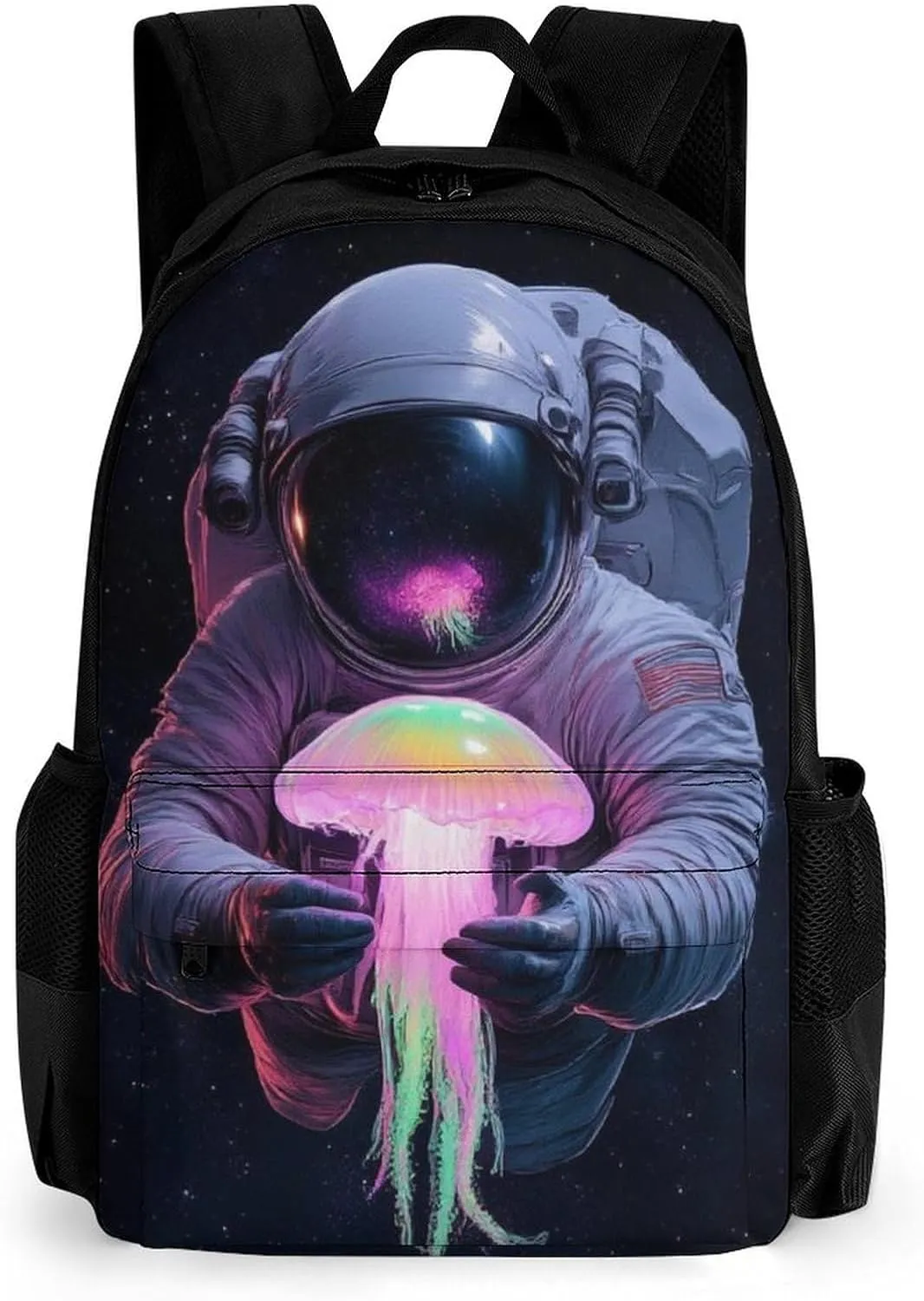 Astronaut Space Trippy Galaxy Planet Colorful Jellyfish Shoulder Book Bags Polyester Multipurpose Anti-Theft Carry On Bag Large Capacity Travel Hiking & Camping Rucksack