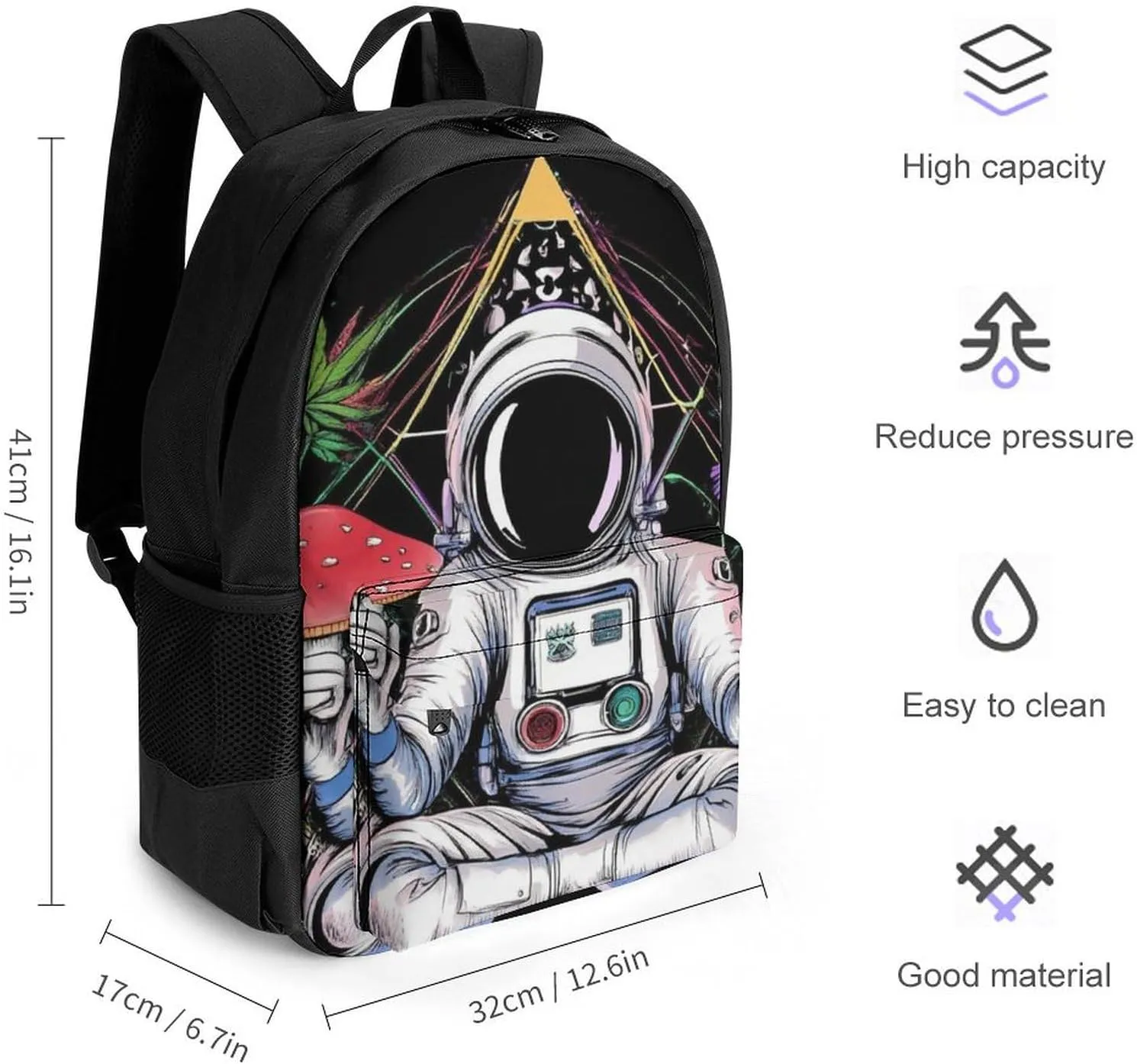 Astronaut Trippy Mushroom Art Rucksacks Lightweight Multipurpose Anti-Theft Shoulder Bag Big Capacity Traveling & Camping Backpack With Side Pockets