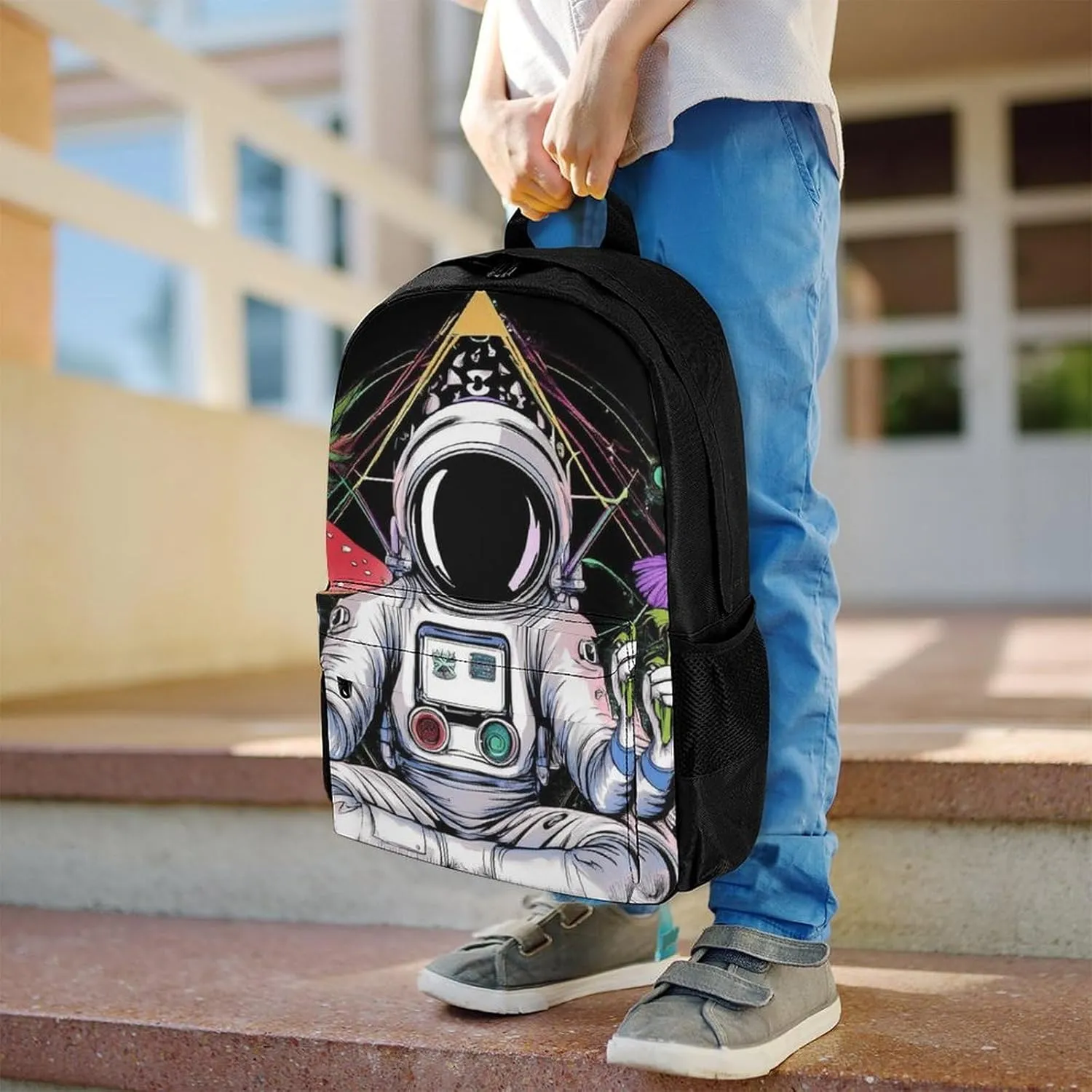 Astronaut Trippy Mushroom Art Rucksacks Lightweight Multipurpose Anti-Theft Shoulder Bag Big Capacity Traveling & Camping Backpack With Side Pockets