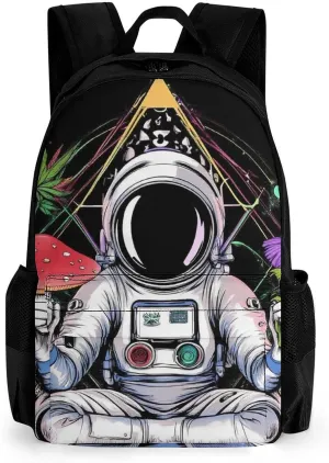 Astronaut Trippy Mushroom Art Rucksacks Lightweight Multipurpose Anti-Theft Shoulder Bag Big Capacity Traveling & Camping Backpack With Side Pockets