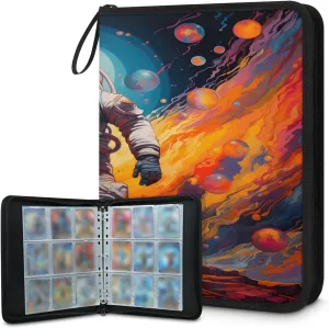 Astronaut Universe 3 Ring Trading Zipper Binder Strap, Trading Card Binder 4 Pocket, 400 Pockets Card Holder with 50 Removable Sleeves for Game Cards
