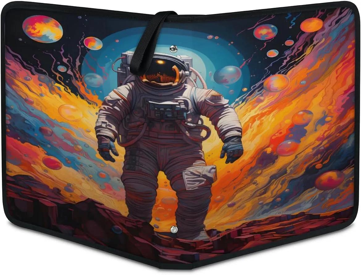 Astronaut Universe 3 Ring Trading Zipper Binder Strap, Trading Card Binder 4 Pocket, 400 Pockets Card Holder with 50 Removable Sleeves for Game Cards