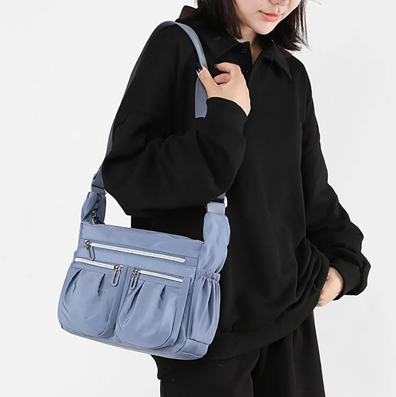 Athletic Crossbody Bags for Women Fabric Nylon Multi Pocket Crossbody Bags Carry Options for Work and Daily Use(BU1)