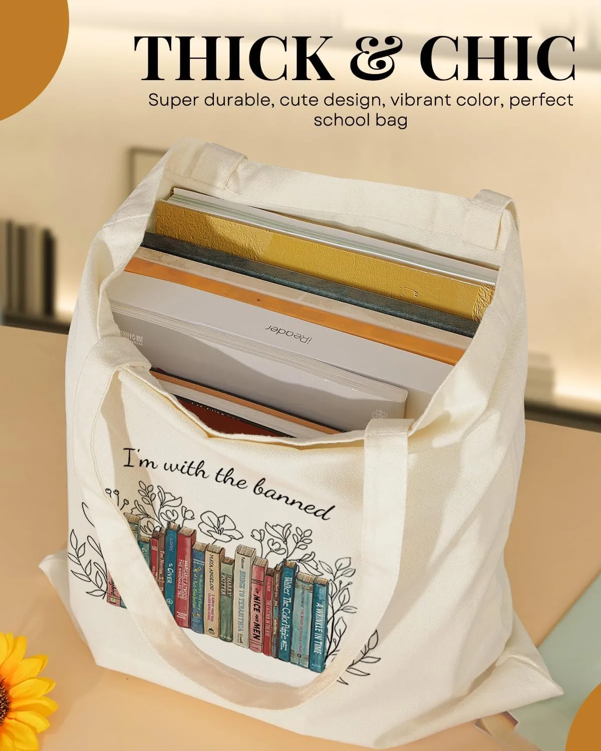 AUSVKAI Canvas Tote Bag Aesthetic Cute For Women College Grocery Bag Cotton Cloth Beach Totes Gift