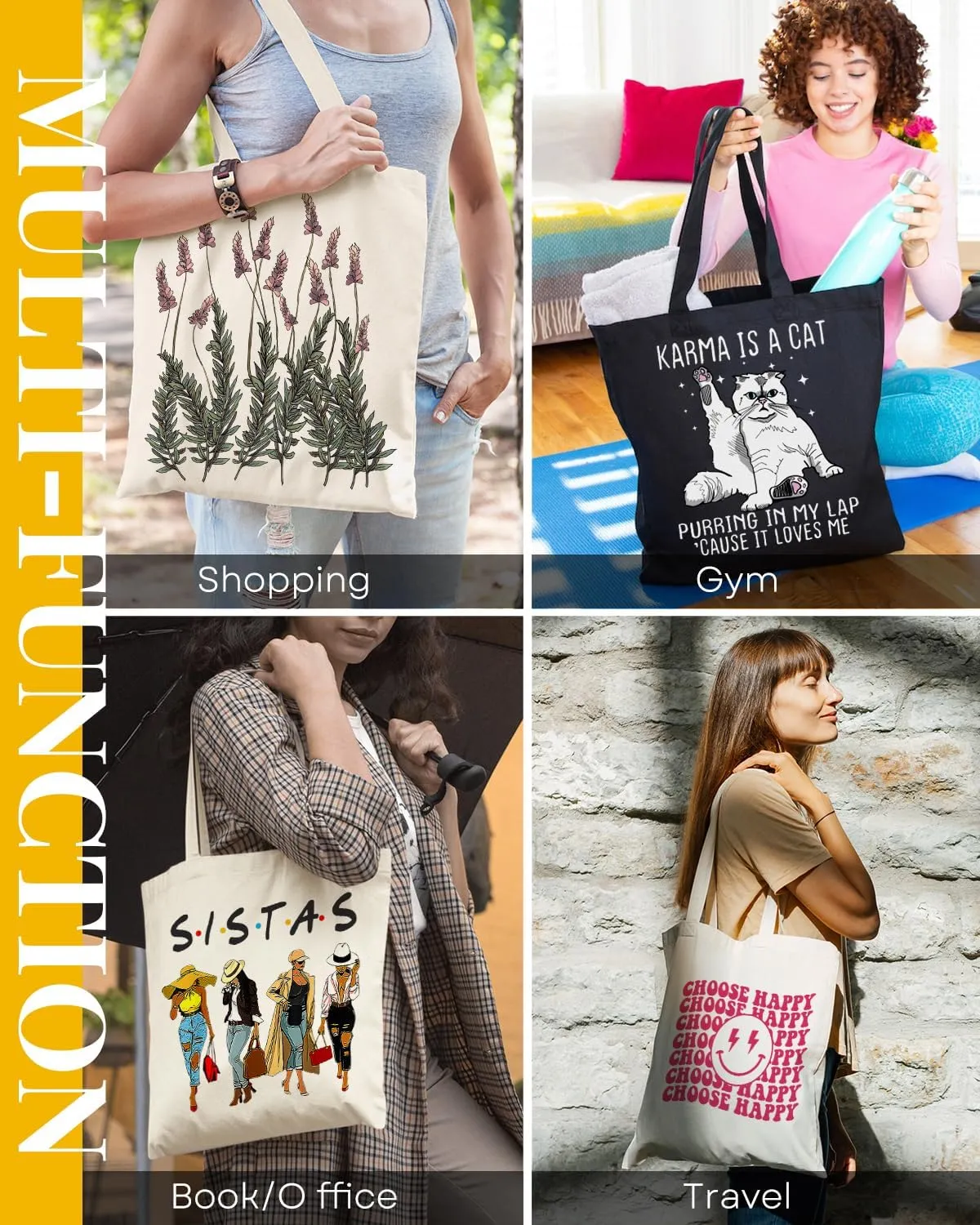 AUSVKAI Canvas Tote Bag Aesthetic Cute For Women College Grocery Bag Cotton Cloth Beach Totes Gift