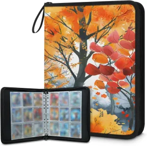 Autumn Maple Tree 3 Ring Trading Zipper Binder Strap, Trading Card Binder 4 Pocket, 400 Pockets Card Holder with 50 Removable Sleeves for Game Cards