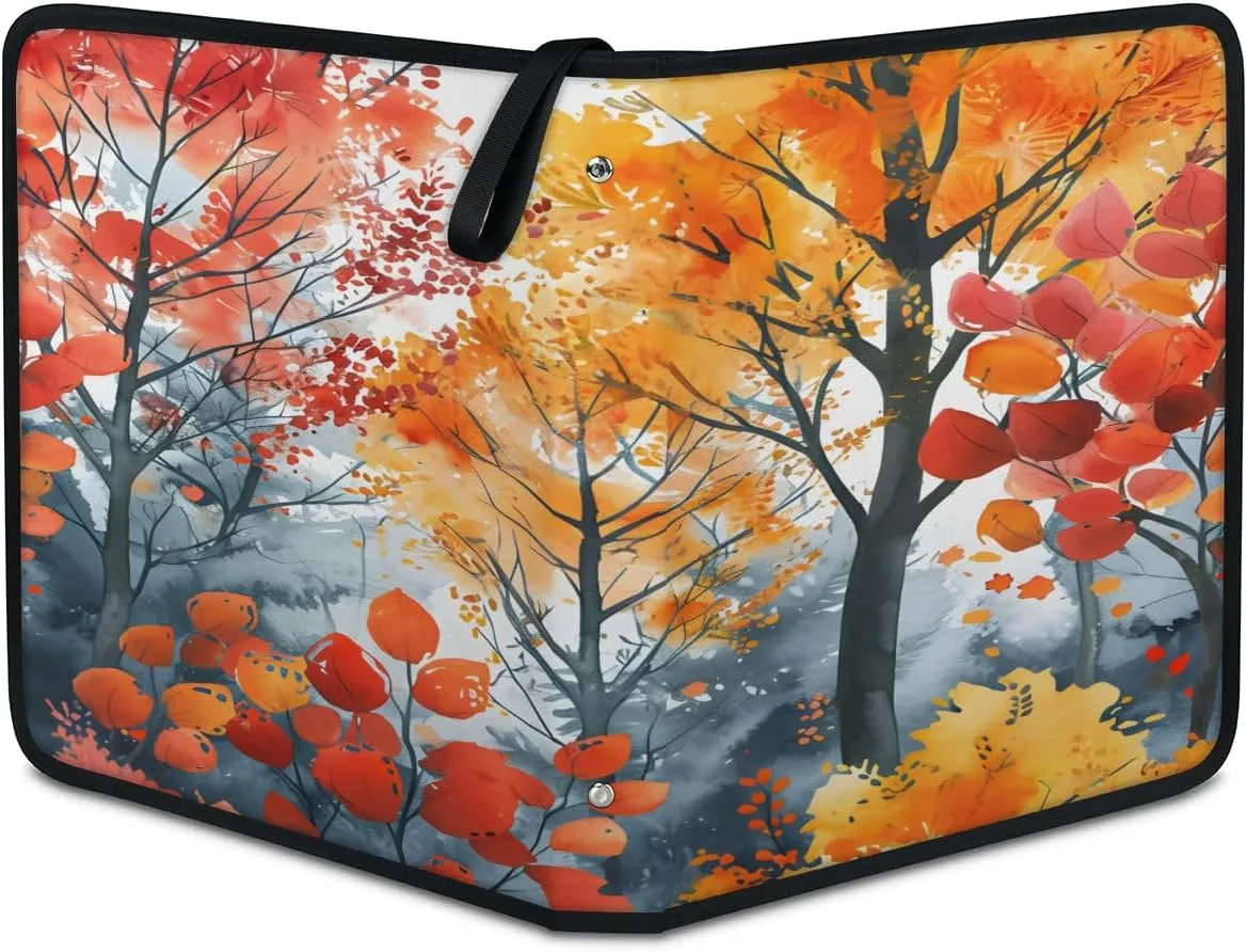 Autumn Maple Tree 3 Ring Trading Zipper Binder Strap, Trading Card Binder 9 Pocket, 900 Pockets Card Holder with 50 Removable Sleeves for Game Cards