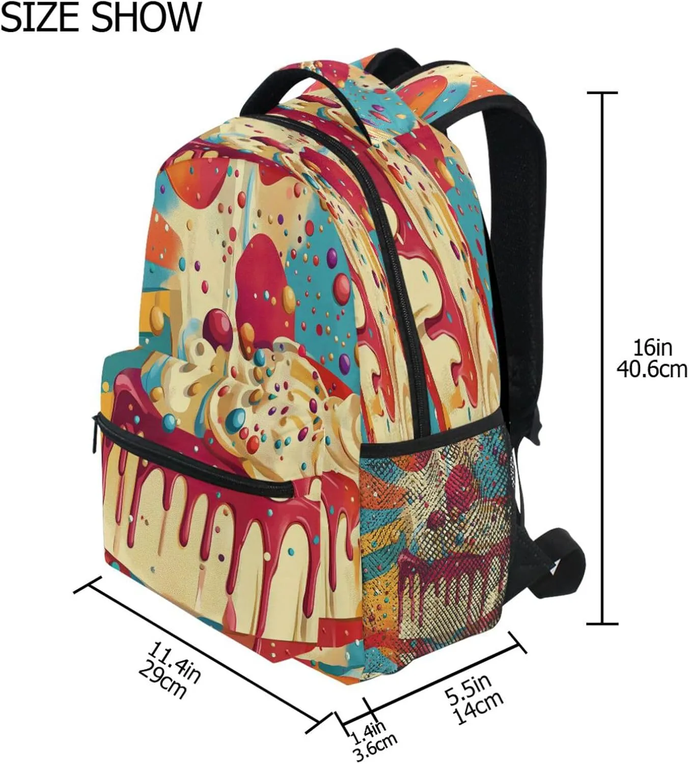 Backpack for Men and Women Fashion Outdoor Backpack with Chest Strap for College Work Date Cake Circus Style