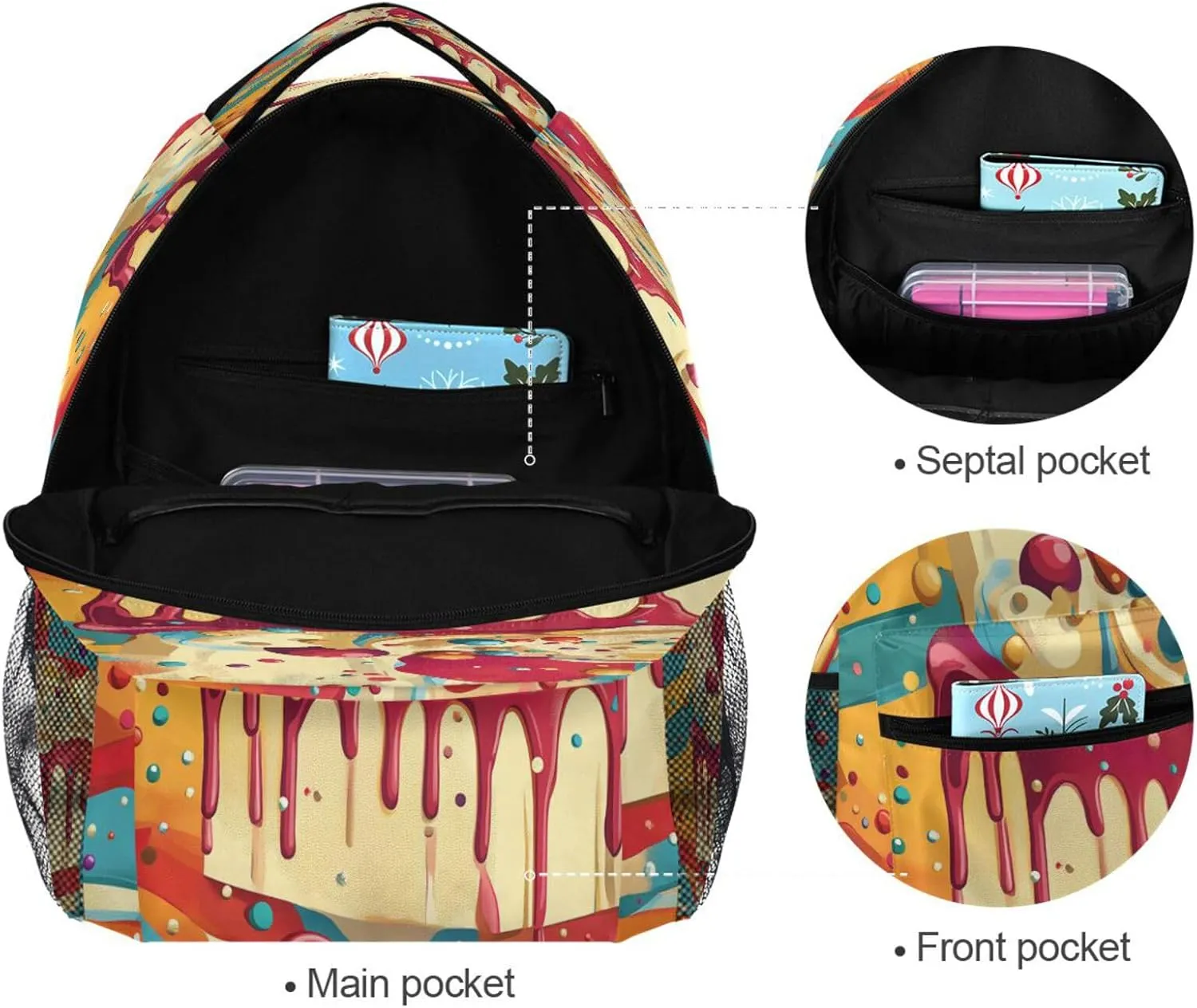 Backpack for Men and Women Fashion Outdoor Backpack with Chest Strap for College Work Date Cake Circus Style