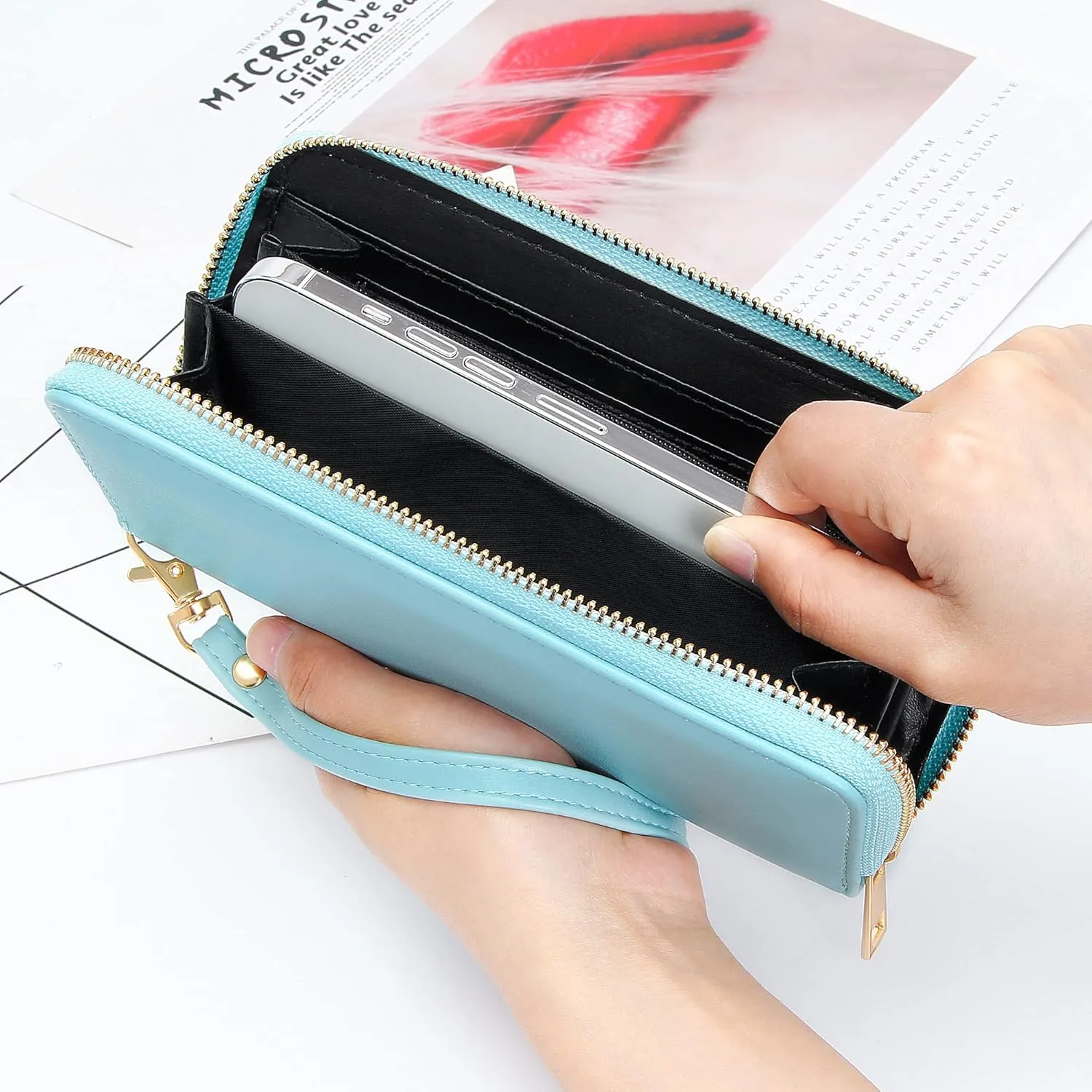 Badiya Womens Wallet Credit Card Holder RFlD Blocking Leather Zip Around Wallets Large Capacity Wristlet