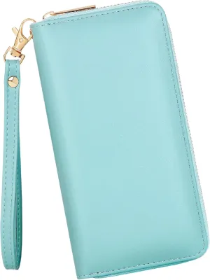 Badiya Womens Wallet Credit Card Holder RFlD Blocking Leather Zip Around Wallets Large Capacity Wristlet