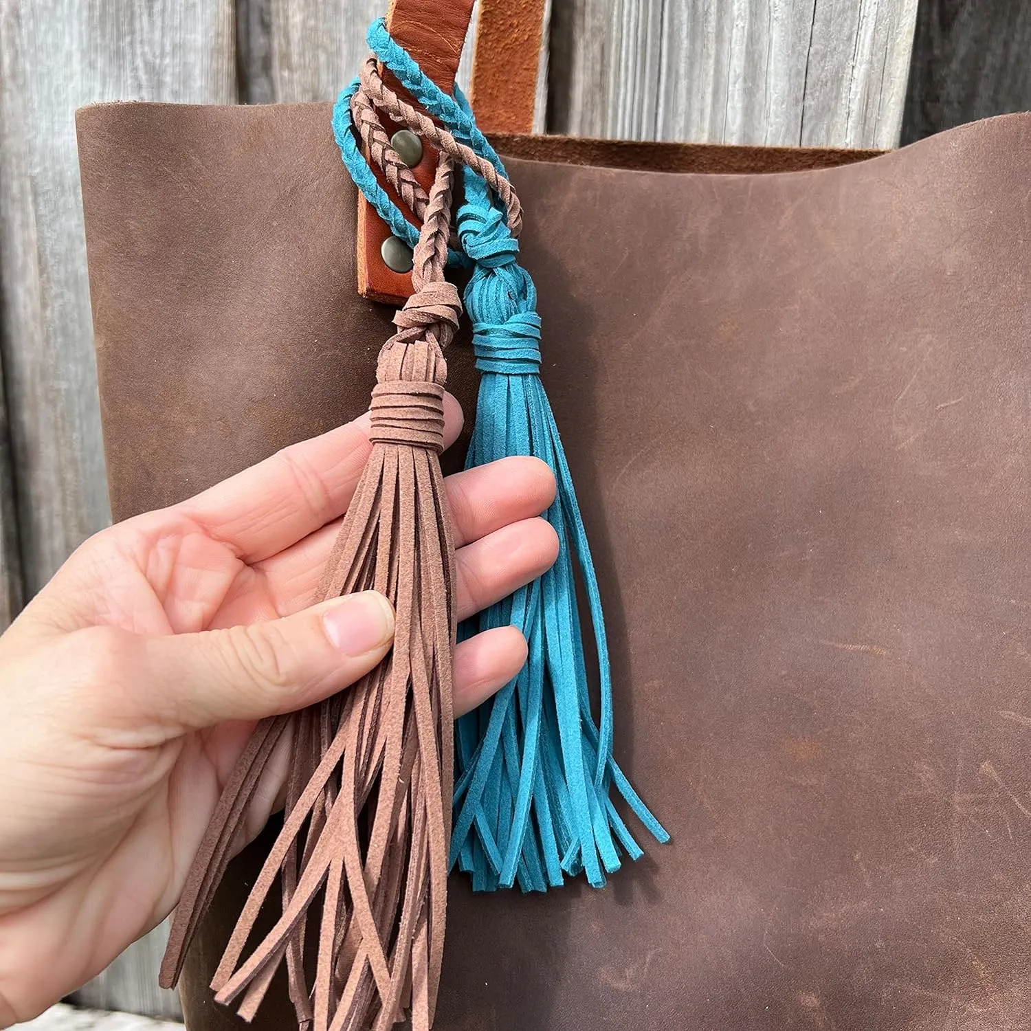 Bag Charm with Tassel for Purses & Totes Faux Suede Leather (Dusty Rose)