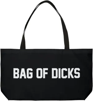 Bag of Dicks Black Canvas Weekender Tote - 24" x 13" - Every Day Carry - Funny Reusable Grocery Market Bags - Overnight Shoulder Totes - Slut Sack - Ho Hoe Shit - Sex Toy Storage