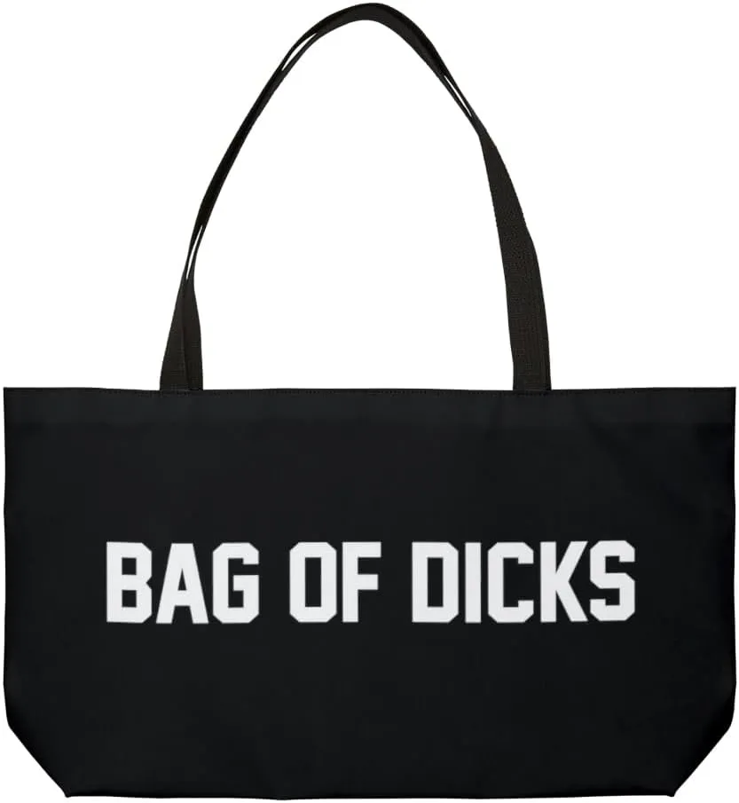 Bag of Dicks Black Canvas Weekender Tote - 24" x 13" - Every Day Carry - Funny Reusable Grocery Market Bags - Overnight Shoulder Totes - Slut Sack - Ho Hoe Shit - Sex Toy Storage