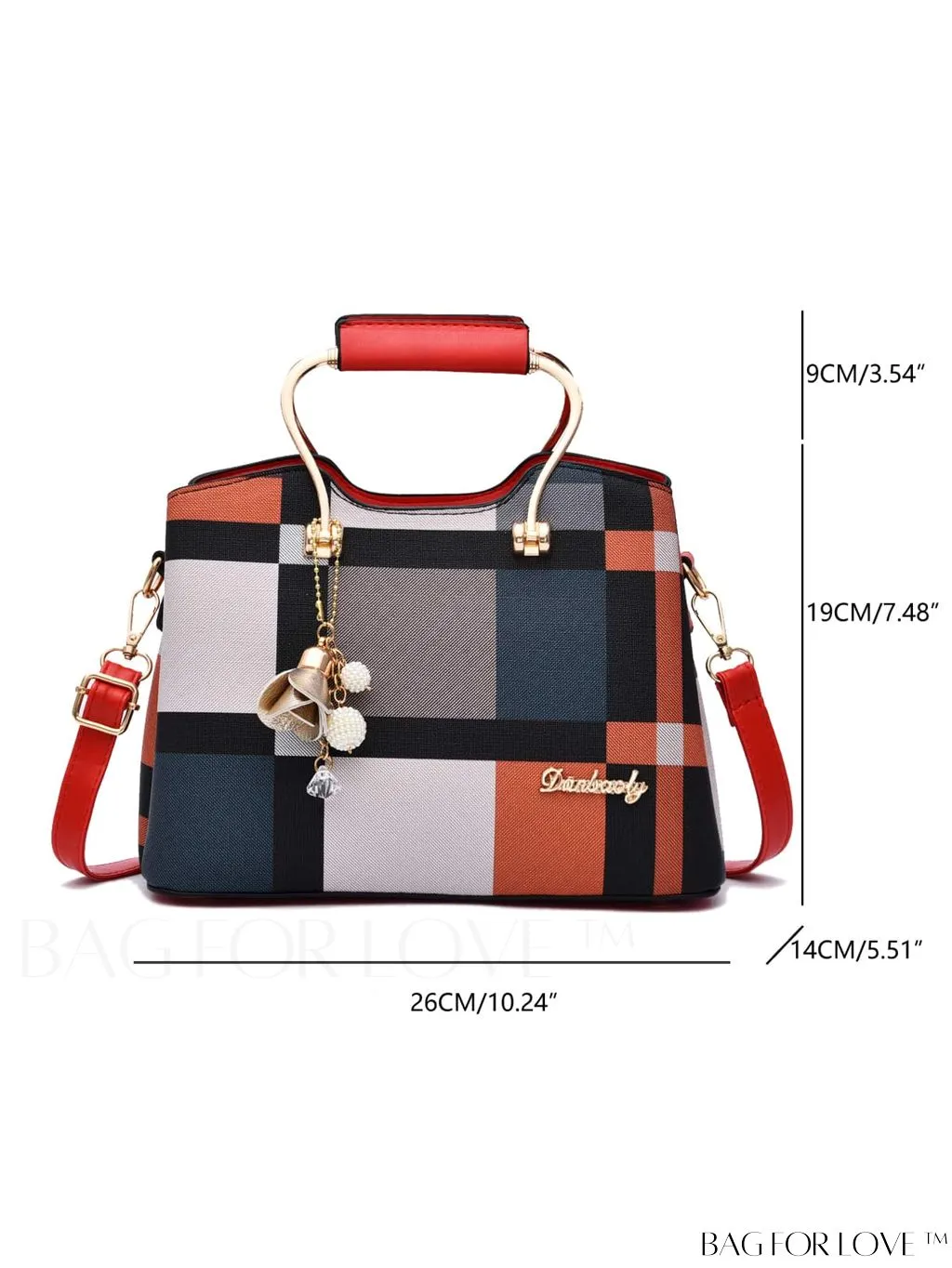 BagForLove - Chic Geometric Pattern Square Bag with Double Handle and Letter Decor - PU Material