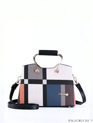 BagForLove - Chic Geometric Pattern Square Bag with Double Handle and Letter Decor - PU Material