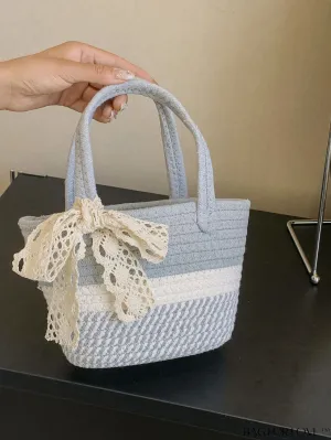 BagForLove - Color-Blocked Silk Scarf Crochet Tote: Stylish Bag with Sophisticated DÃ©cor
