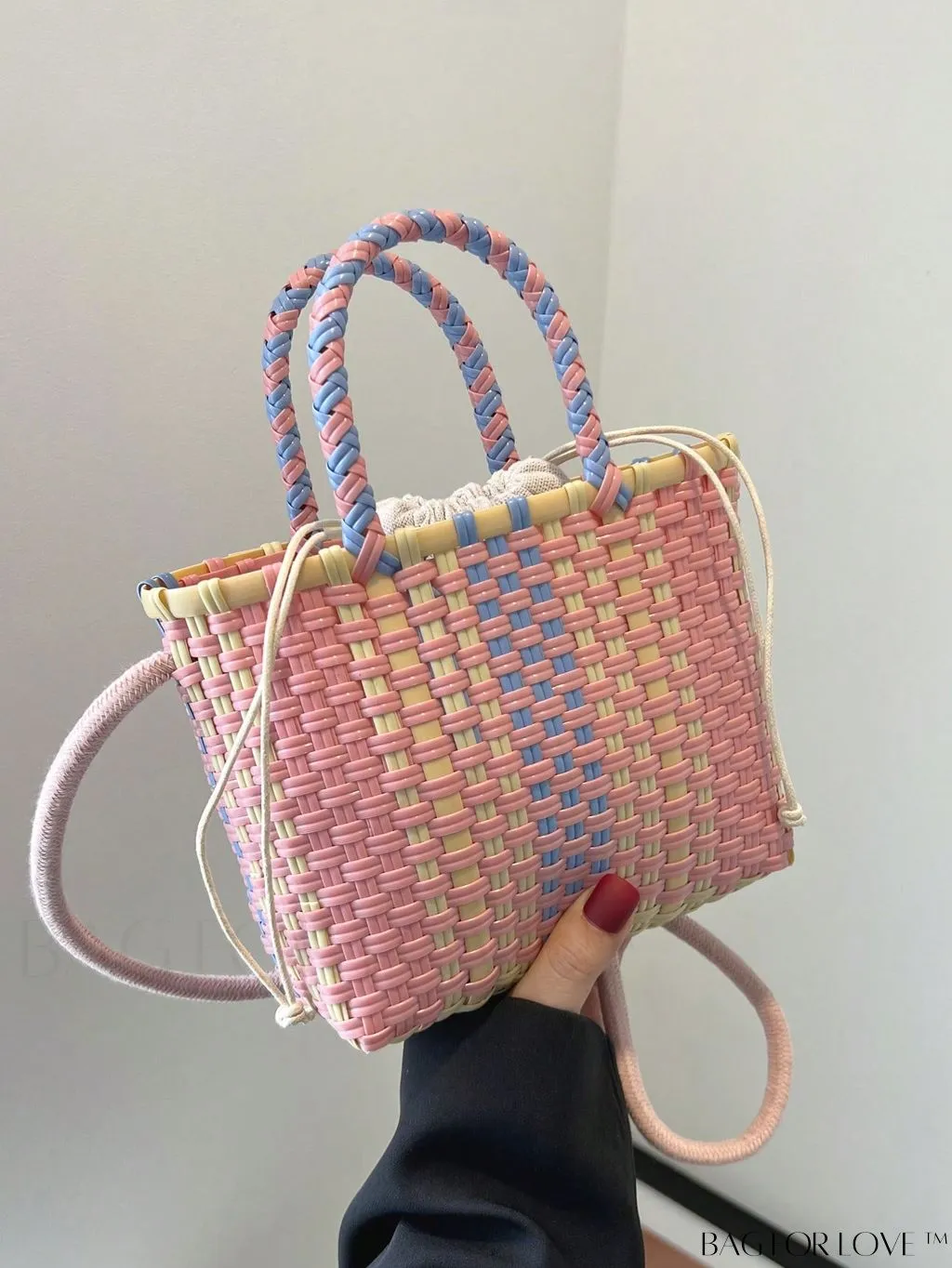BagForLove - Colorblock Double Handle Square Bag with Drawstring Inner Pouch - Perfect for Vacation!