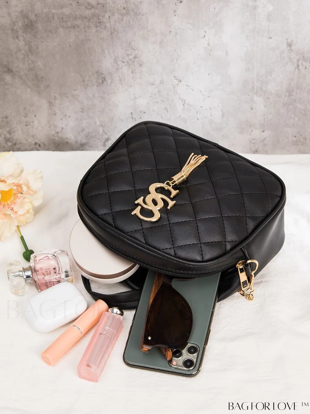 BagForLove - Compact Quilted Chain Satchel Bag with Tassel Detail