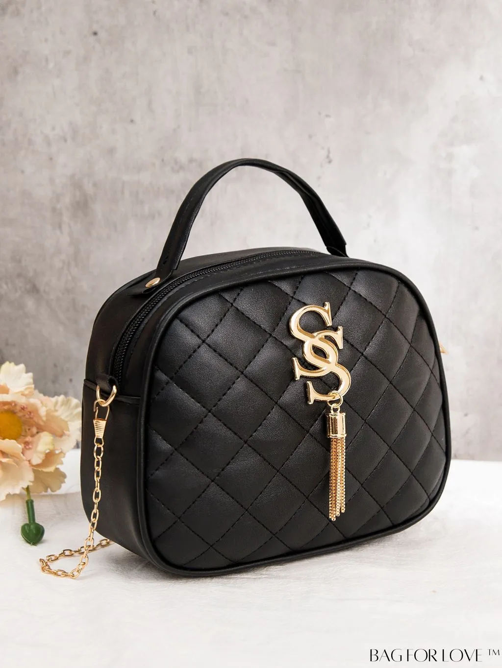 BagForLove - Compact Quilted Chain Satchel Bag with Tassel Detail