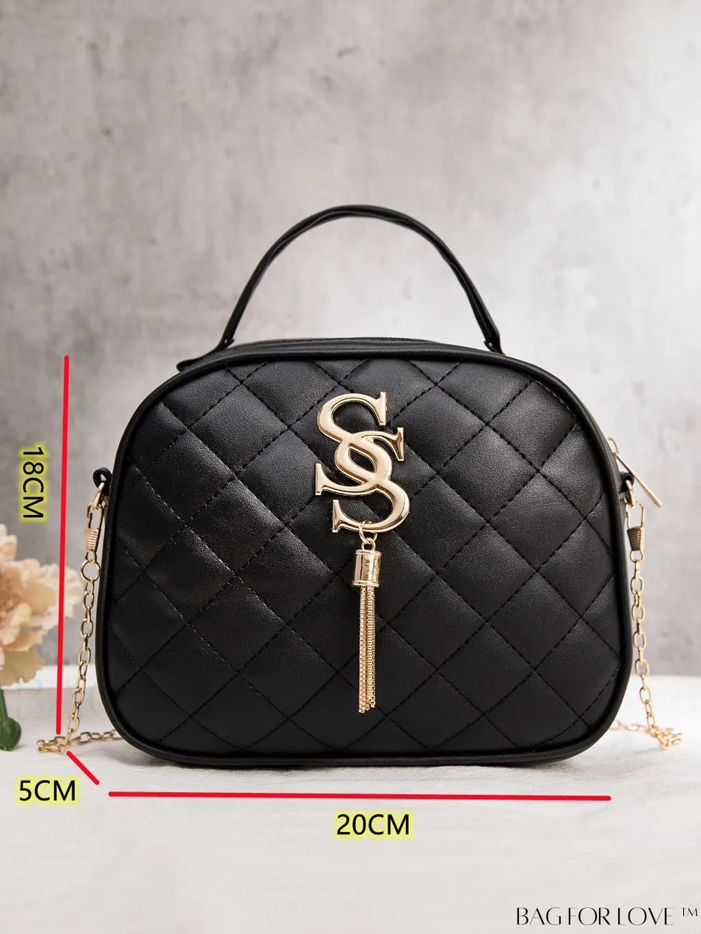BagForLove - Compact Quilted Chain Satchel Bag with Tassel Detail