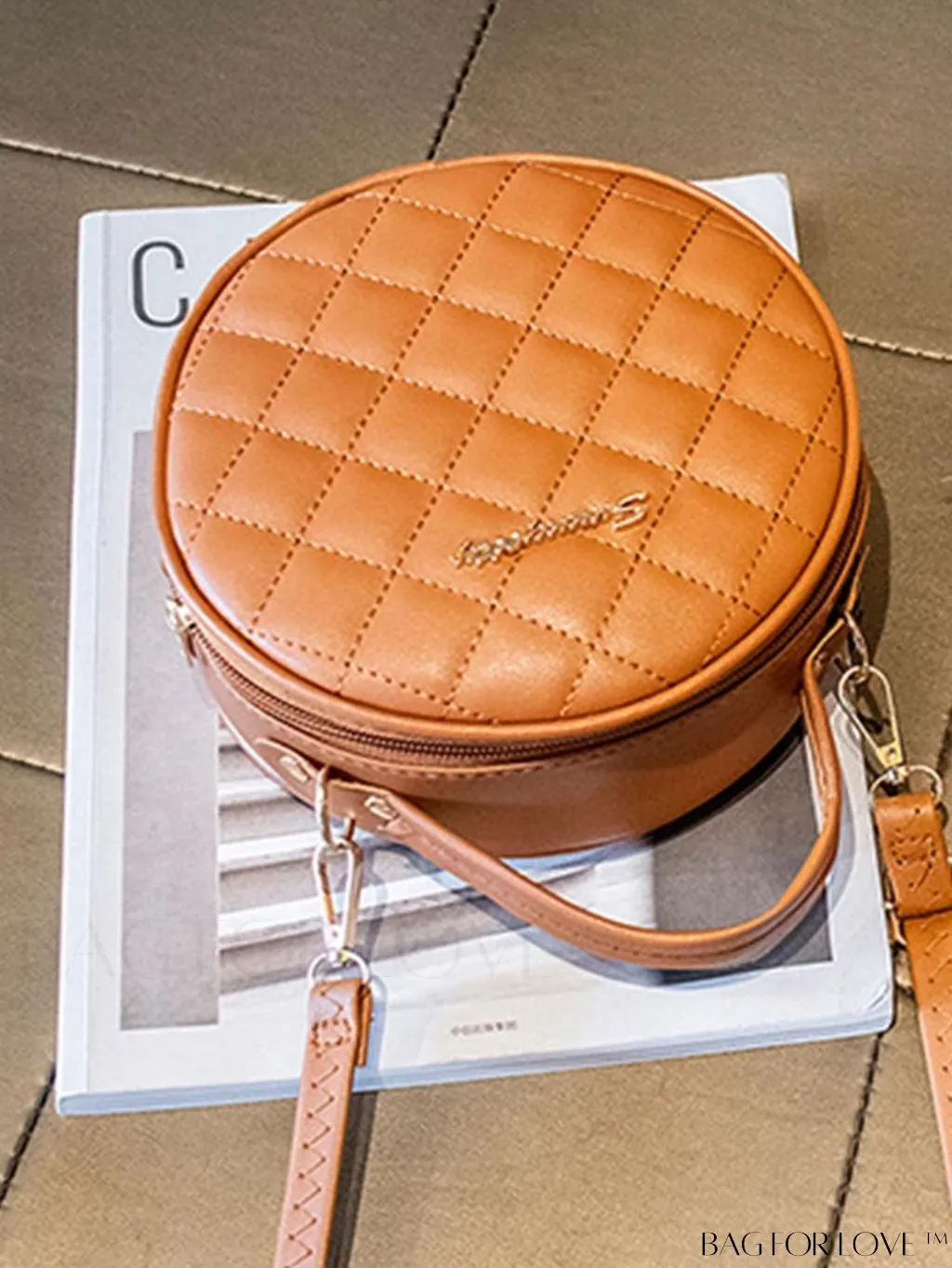 BagForLove - Compact Quilted Circle Bag with Mini Letter Graphics